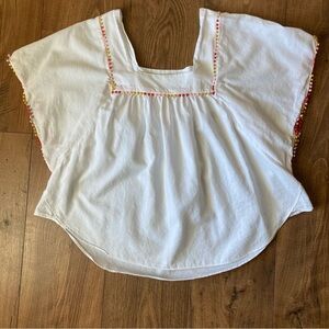 Madewell Butterfly Sleeve Square Neck Cotton Pompom Boho Top